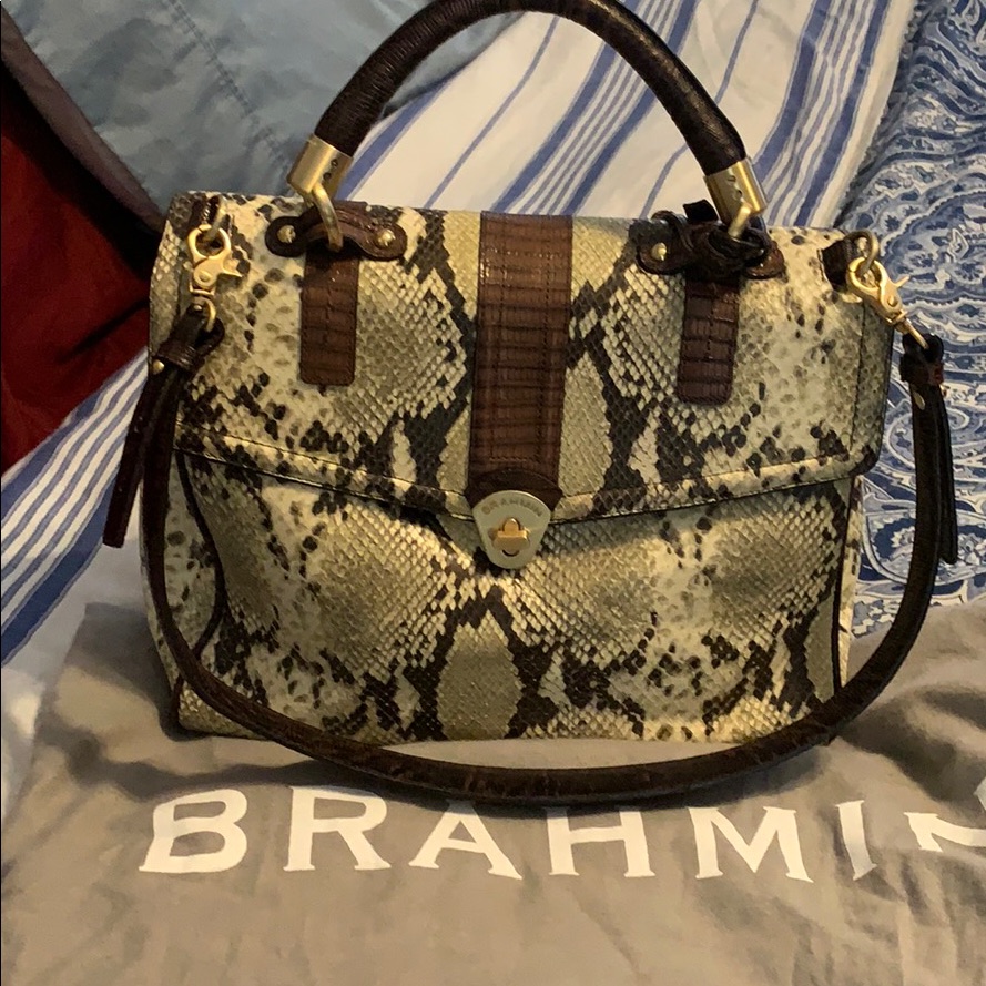 Excellent Snakeskin Embossed Leather Brahmin Bag